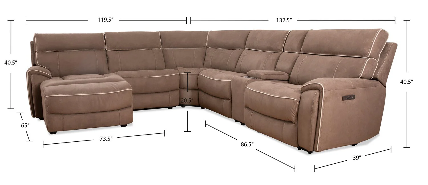 Sunview 6-Piece Faux Suede Left-Facing Power Reclining Sectional - Taupe - Image 5