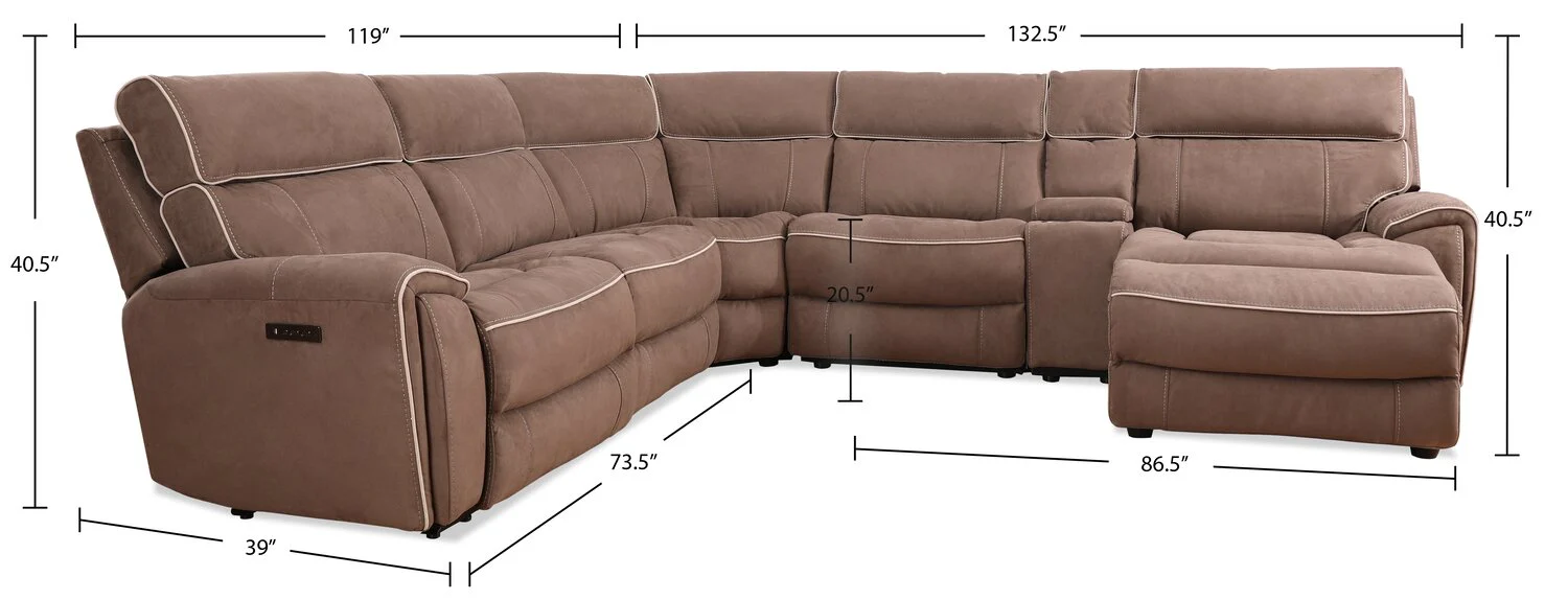 Sunview 6-Piece Faux Suede Right-Facing Power Reclining Sectional - Taupe - Image 5