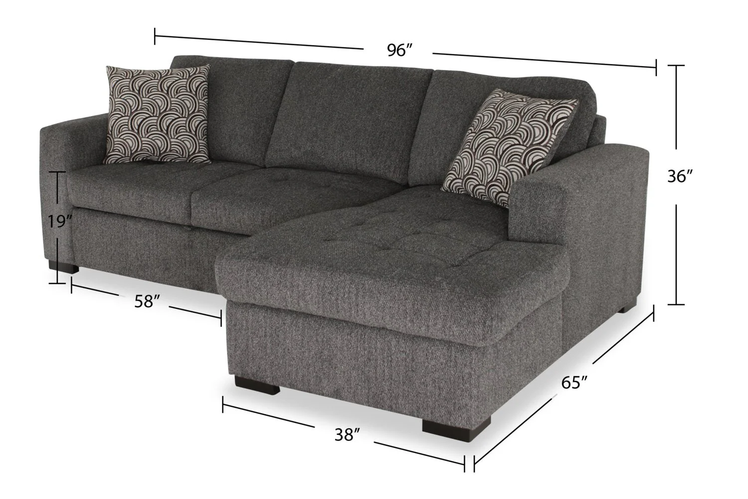 Tales 2-Piece Right-Facing Chenille Sleeper Sectional Sofa - Pepper - Image 17