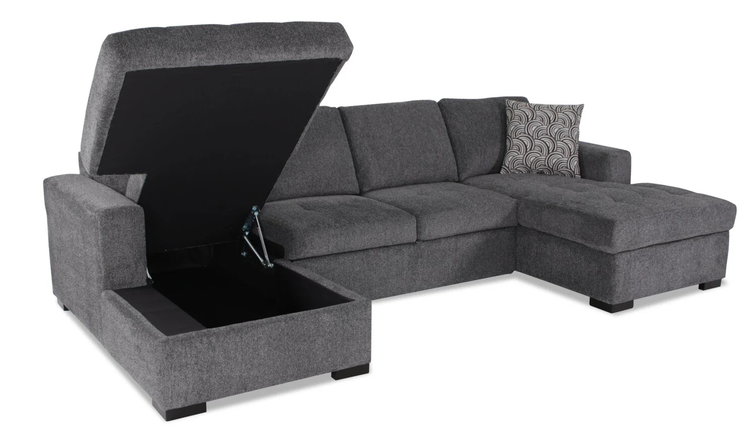 Tales 3-Piece Chenille Sleeper Sectional Sofa with Two Chaises - Pepper - Image 2