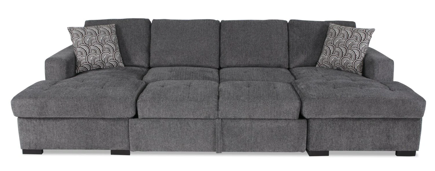 Tales 3-Piece Chenille Sleeper Sectional Sofa with Two Chaises - Pepper - Image 3