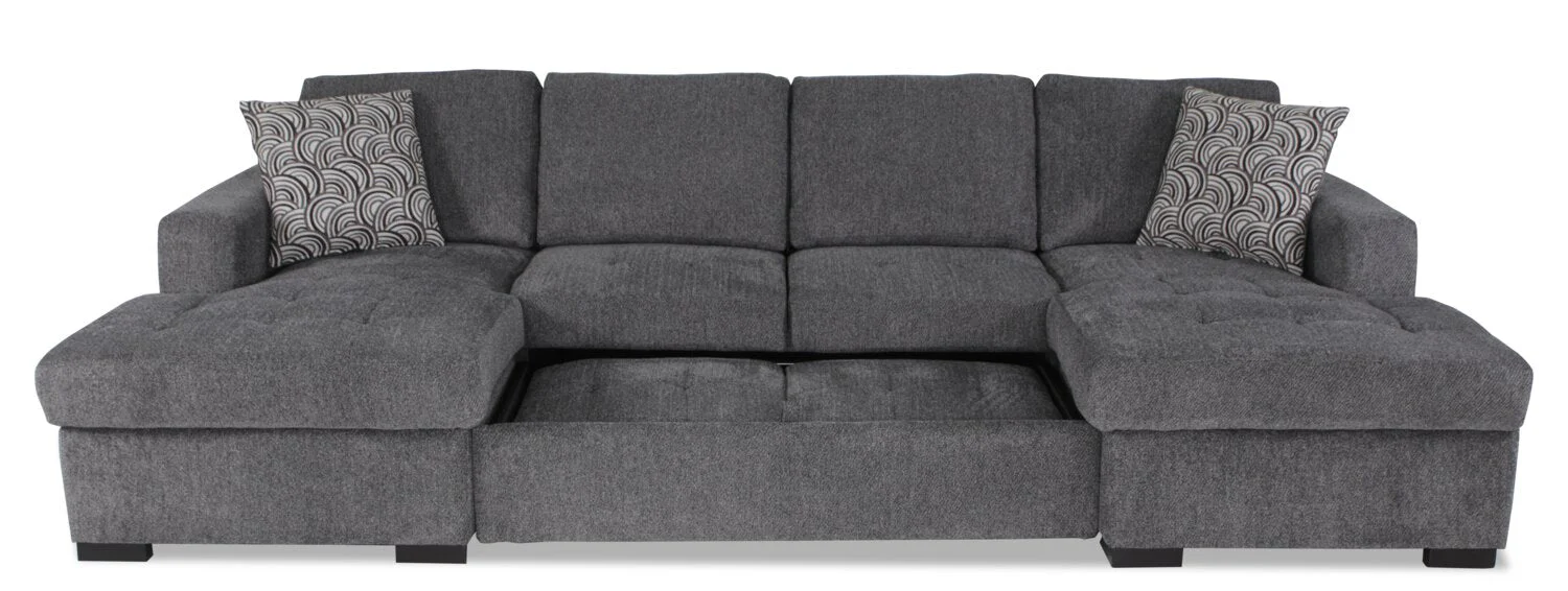 Tales 3-Piece Chenille Sleeper Sectional Sofa with Two Chaises - Pepper - Image 6