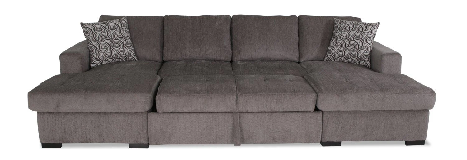 Tales 3-Piece Chenille Sleeper Sectional Sofa with Two Chaises - Pewter - Image 7