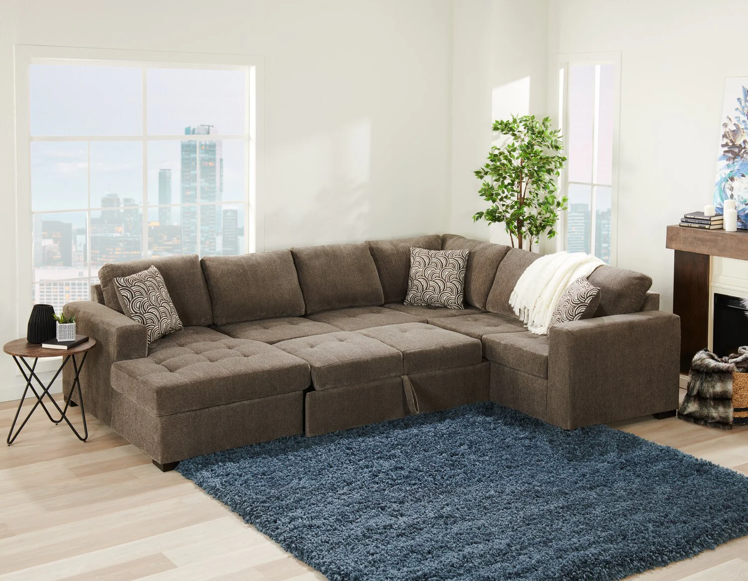 Tales 3-Piece Left-Facing Chenille Sleeper Sectional Sofa - Pewter - Image 13