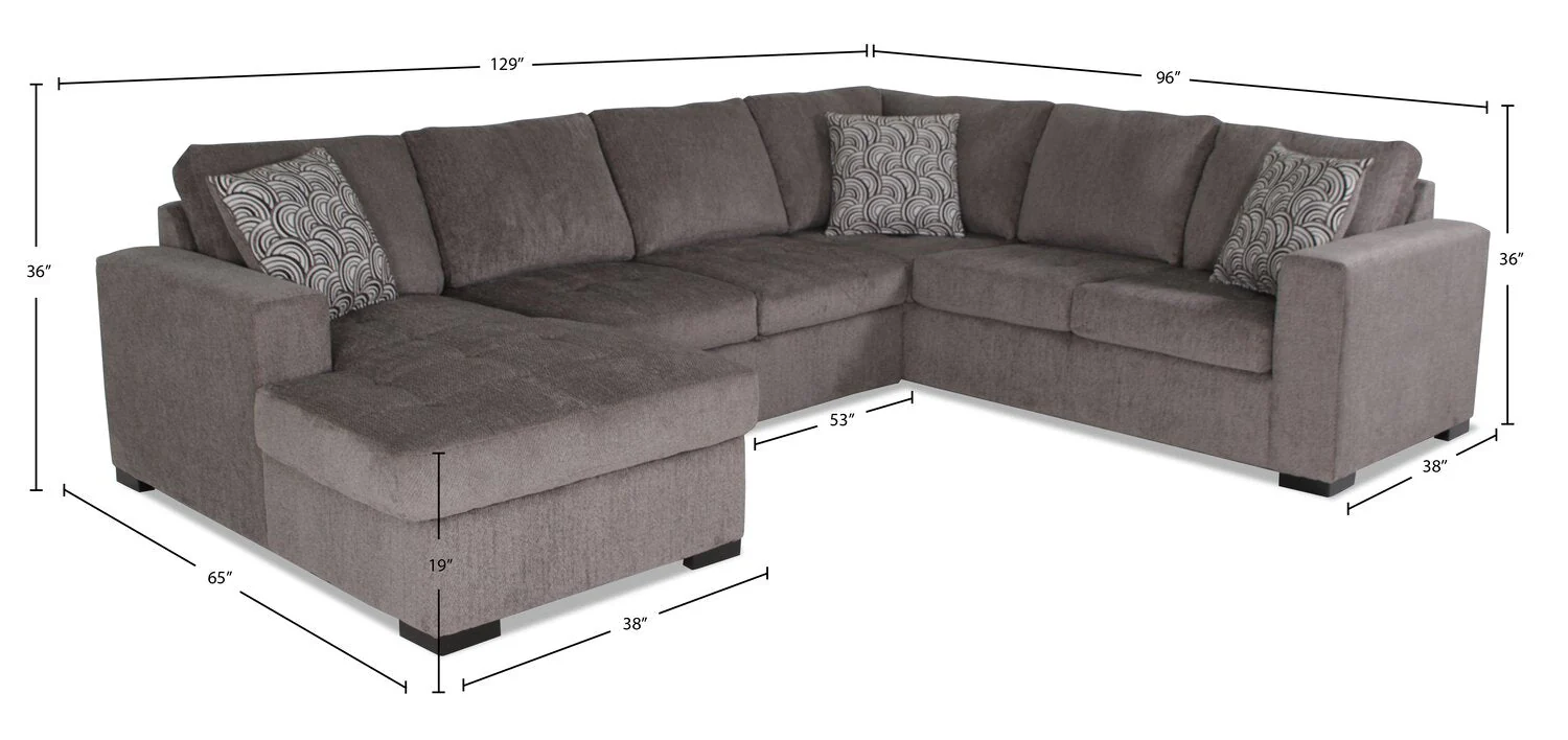 Tales 3-Piece Left-Facing Chenille Sleeper Sectional Sofa - Pewter - Image 16