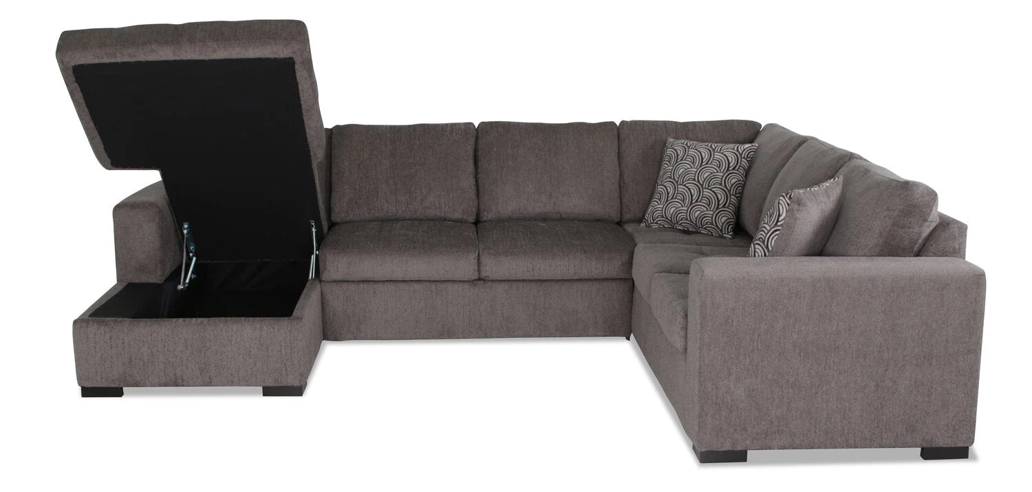 Tales 3-Piece Left-Facing Chenille Sleeper Sectional Sofa - Pewter - Image 7