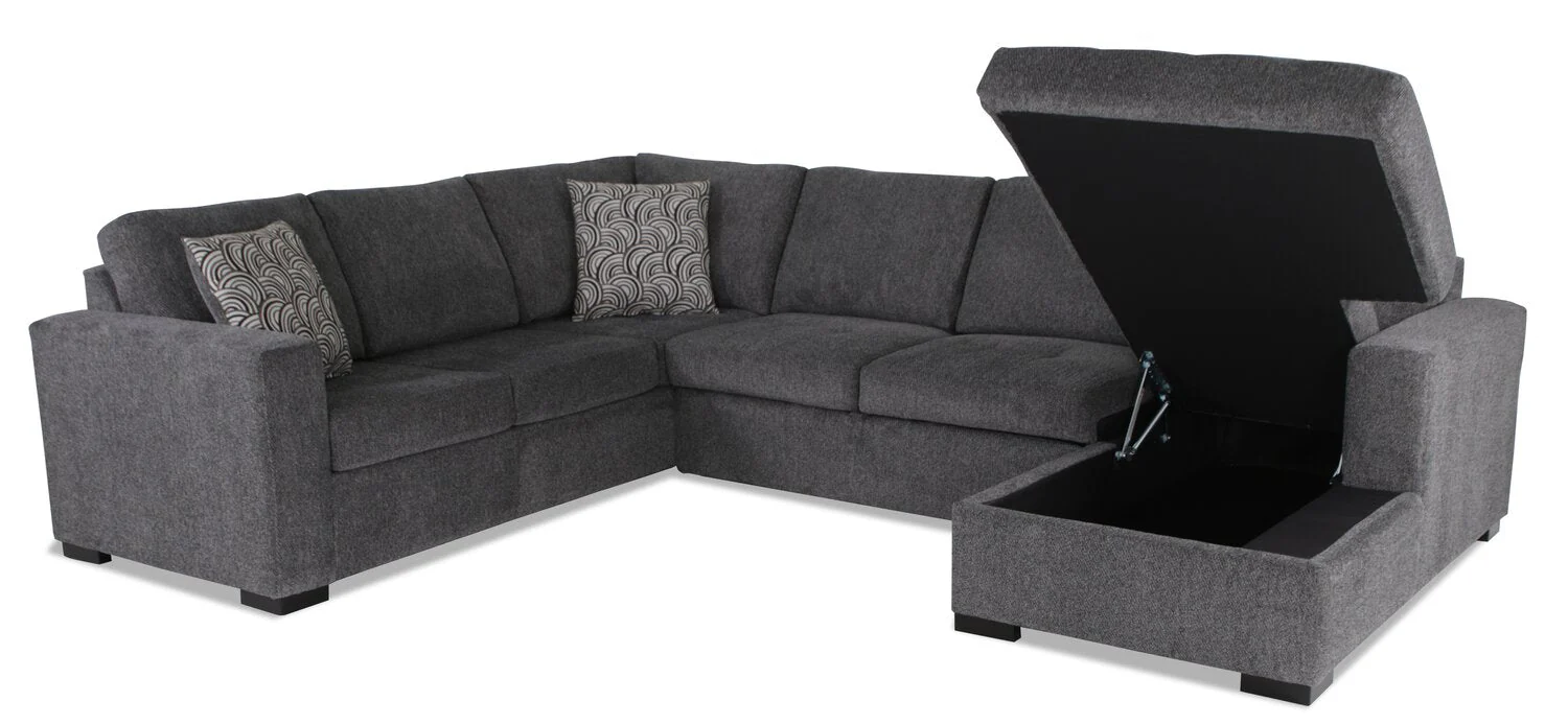 Tales 3-Piece Right-Facing Chenille Sleeper Sectional Sofa - Pepper - Image 2