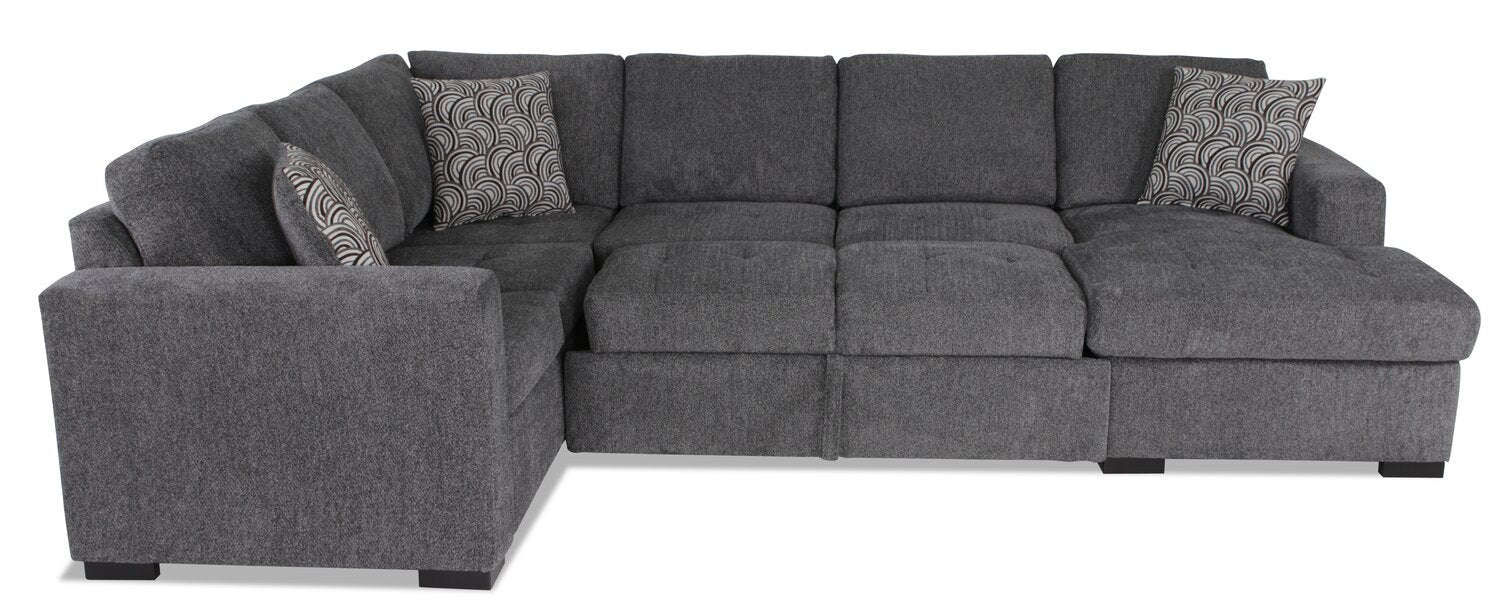 Tales 3-Piece Right-Facing Chenille Sleeper Sectional Sofa - Pepper - Image 3
