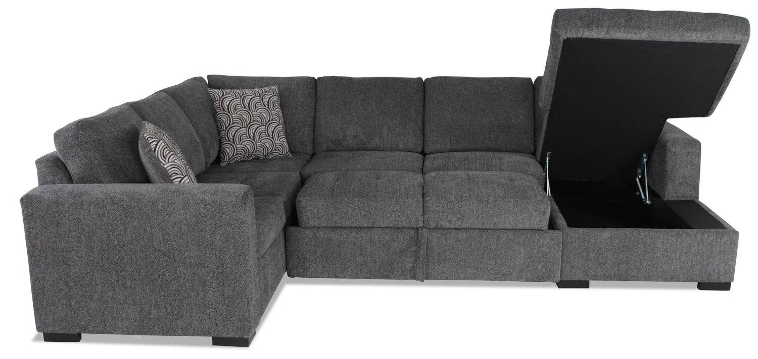 Tales 3-Piece Right-Facing Chenille Sleeper Sectional Sofa - Pepper - Image 4