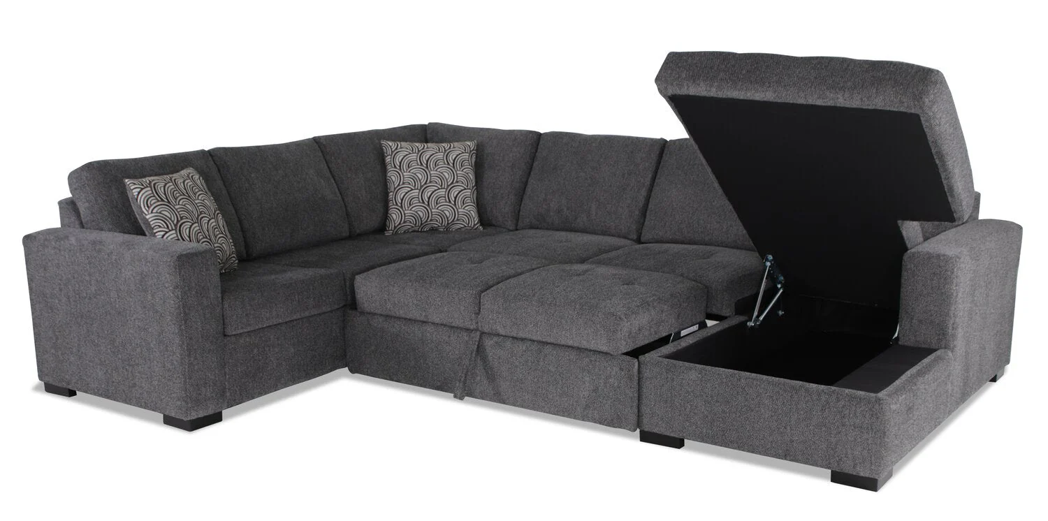 Tales 3-Piece Right-Facing Chenille Sleeper Sectional Sofa - Pepper - Image 5