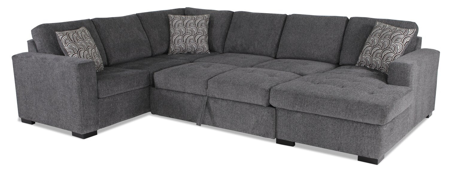 Tales 3-Piece Right-Facing Chenille Sleeper Sectional Sofa - Pepper - Image 6