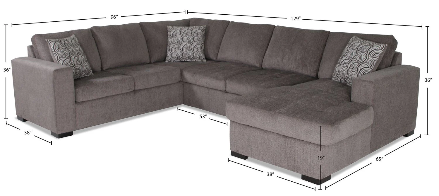 Tales 3-Piece Right-Facing Chenille Sleeper Sectional Sofa - Pewter - Image 11