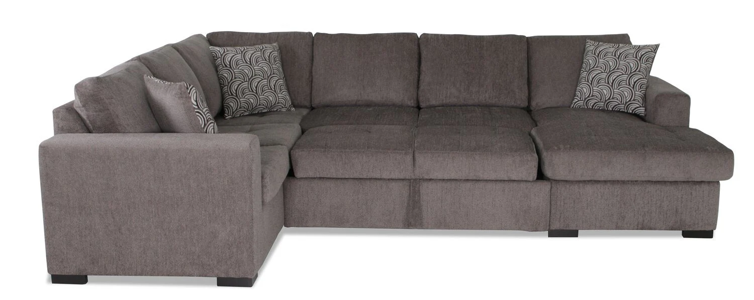 Tales 3-Piece Right-Facing Chenille Sleeper Sectional Sofa - Pewter - Image 5