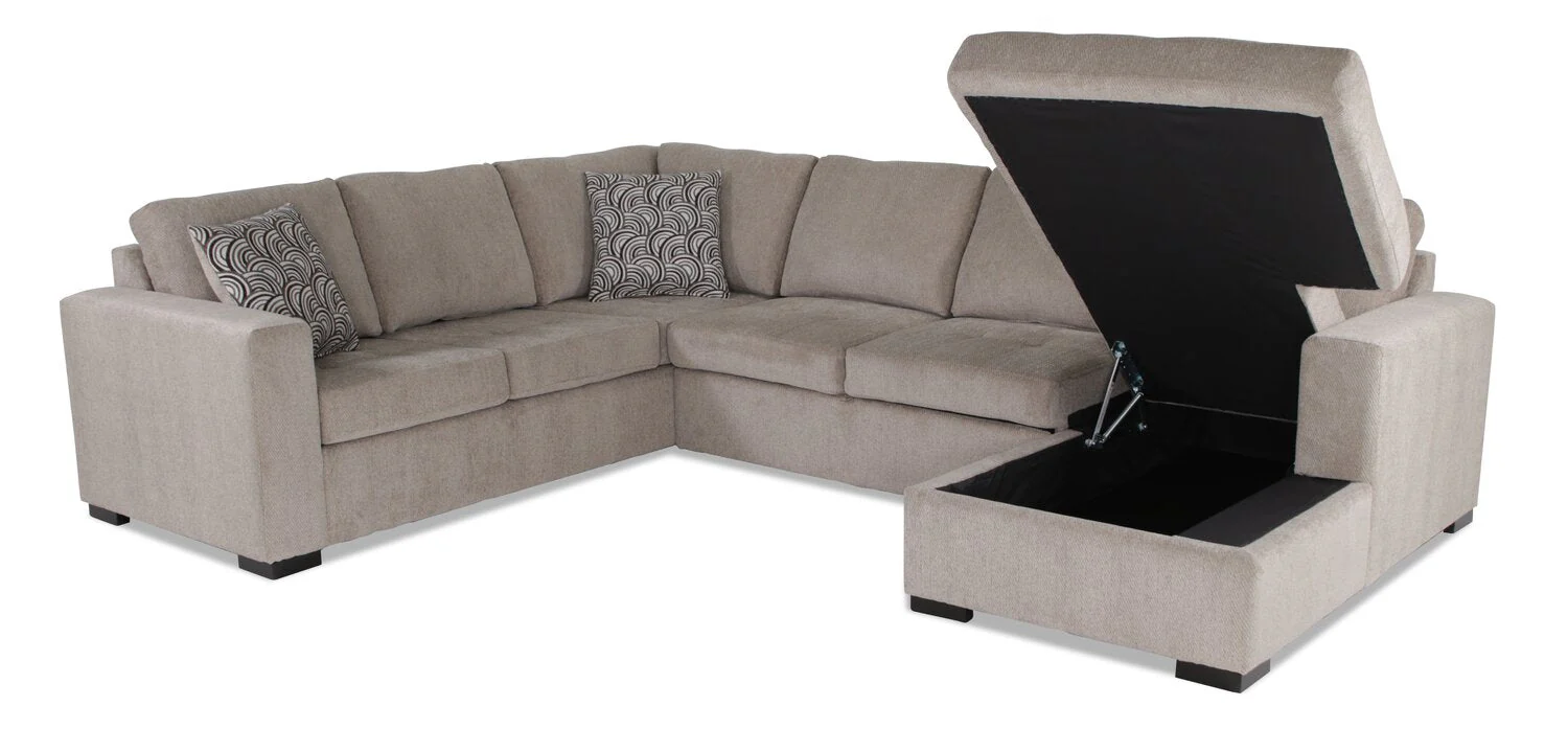 Tales 3-Piece Right-Facing Chenille Sleeper Sectional Sofa - Platinum - Image 2