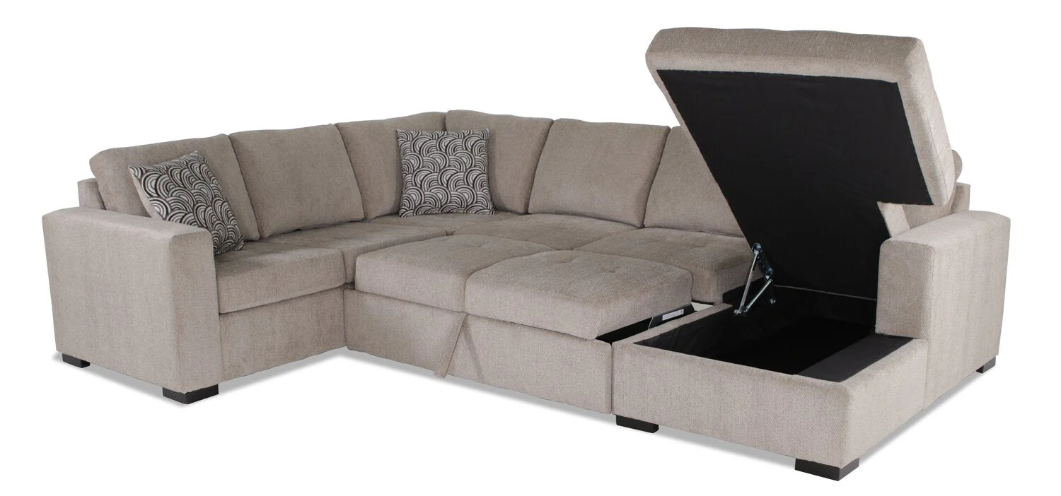 Tales 3-Piece Right-Facing Chenille Sleeper Sectional Sofa - Platinum - Image 6