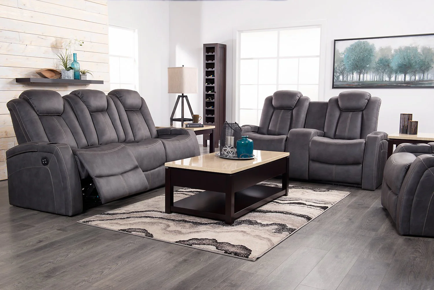 Terrell Faux Suede Power Reclining Chair - Pewter - Image 2