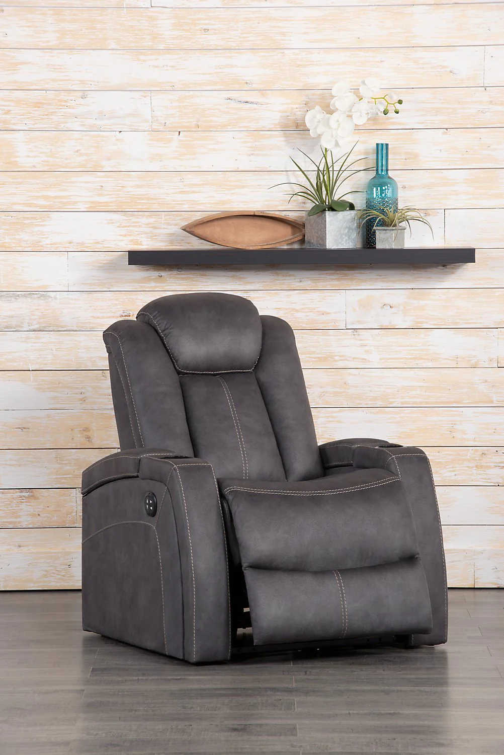 Terrell Faux Suede Power Reclining Chair - Pewter - Image 3