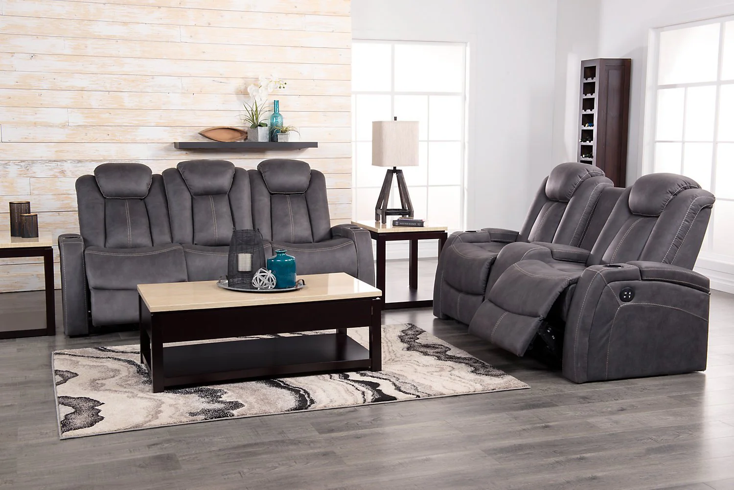 Terrell Faux Suede Power Reclining Sofa - Pewter - Image 3
