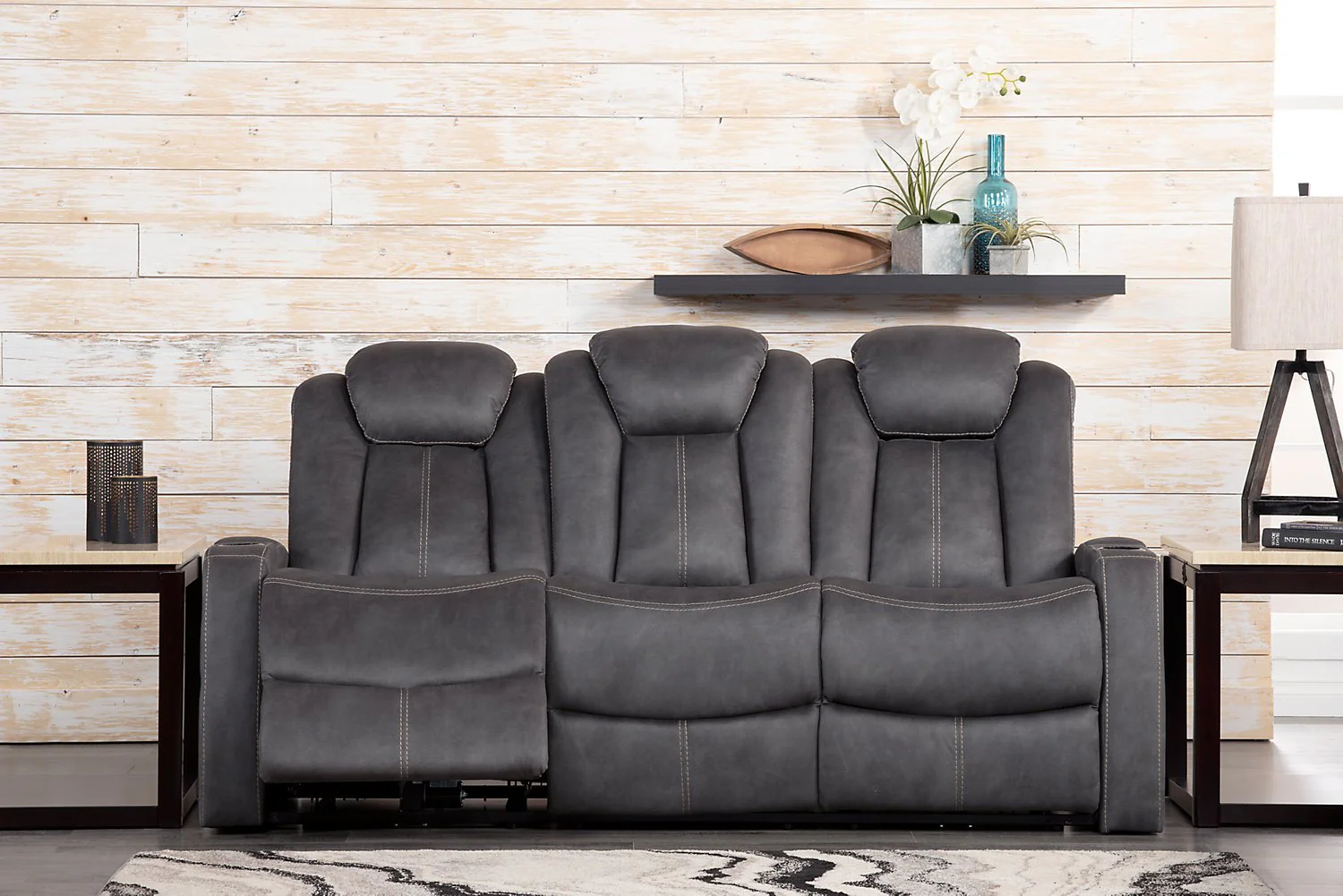 Terrell Faux Suede Power Reclining Sofa - Pewter - Image 4