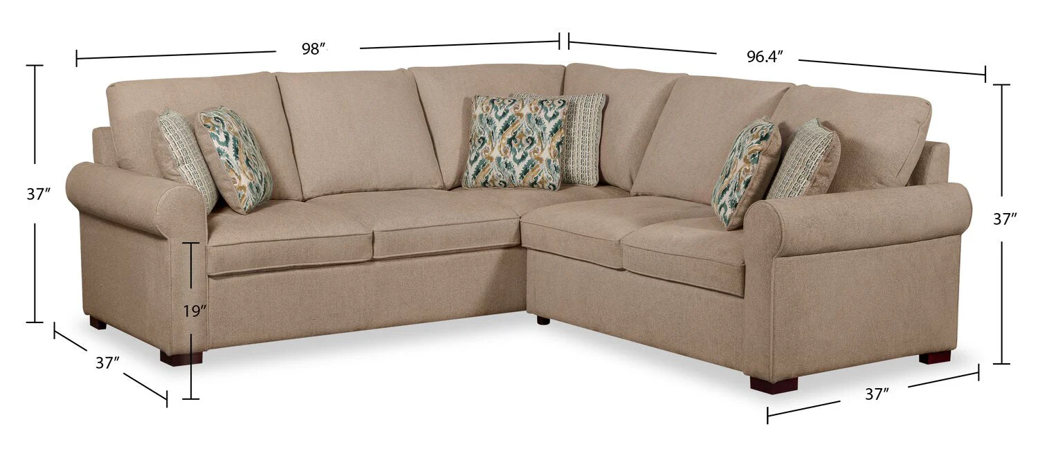 Valley 2-Piece Left-Facing Chenille Sectional - Taupe - Image 6