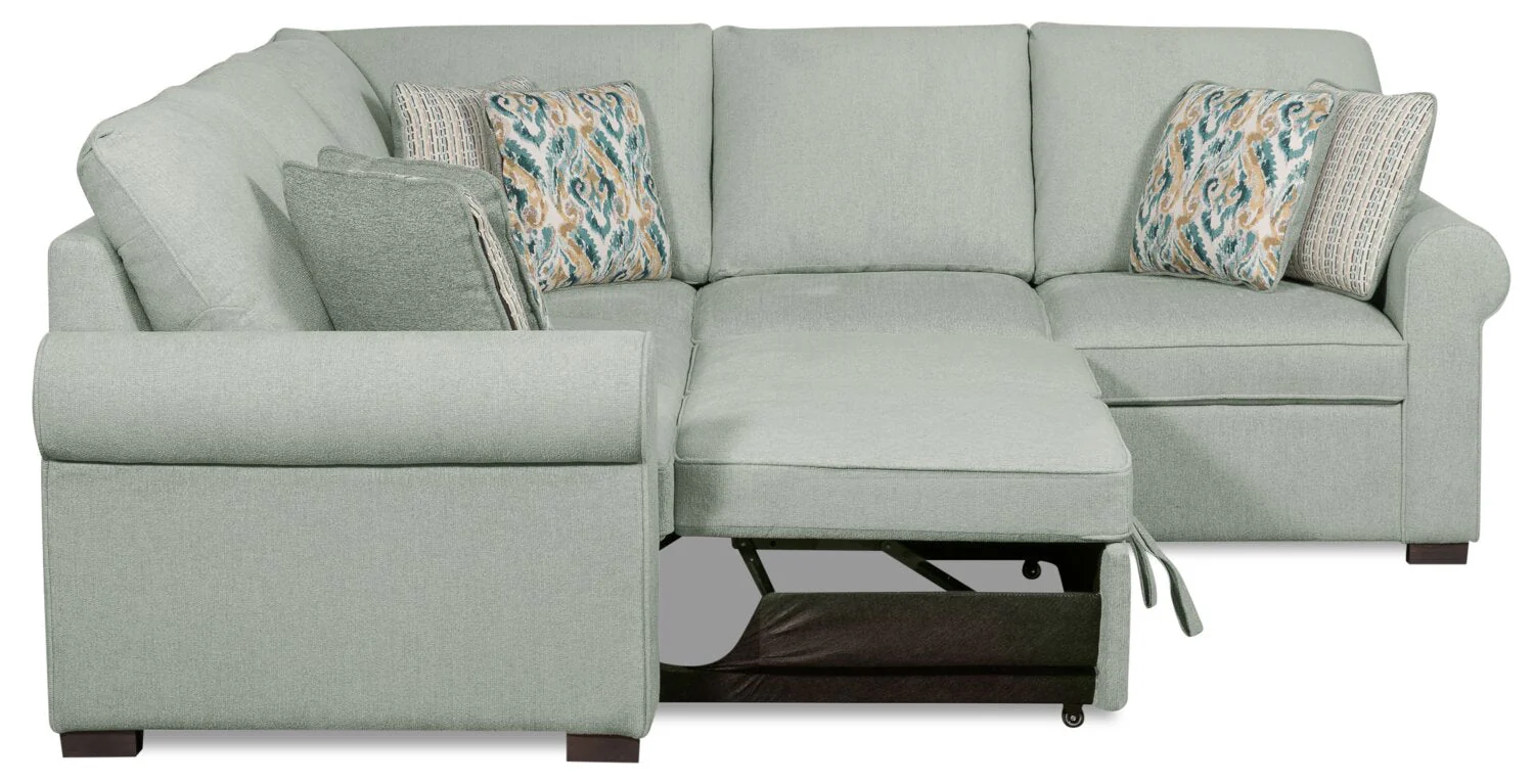 Valley 2-Piece Left-Facing Chenille Sectional with Sleeper Sofa - Seafoam - Image 4