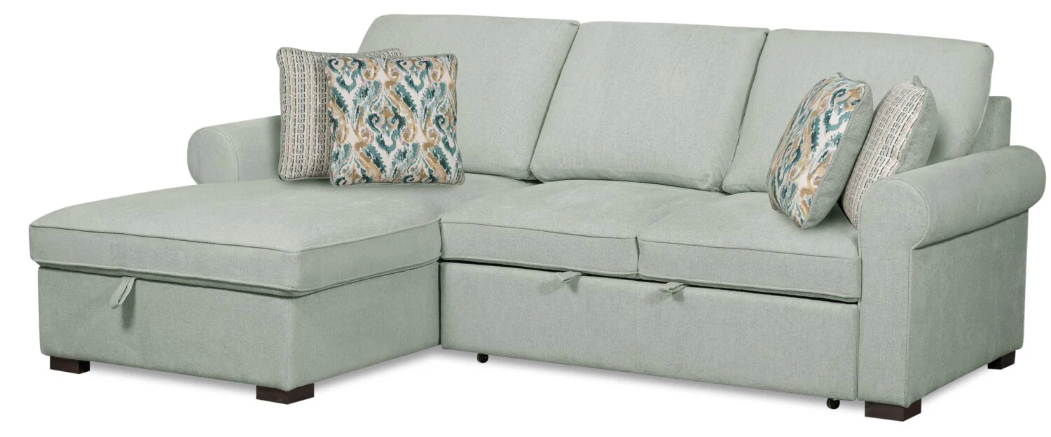 Valley 2-Piece Left-Facing Chenille Sleeper Sectional - Seafoam - Image 3