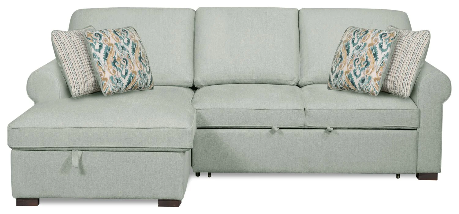Valley 2-Piece Left-Facing Chenille Sleeper Sectional - Seafoam - Image 4