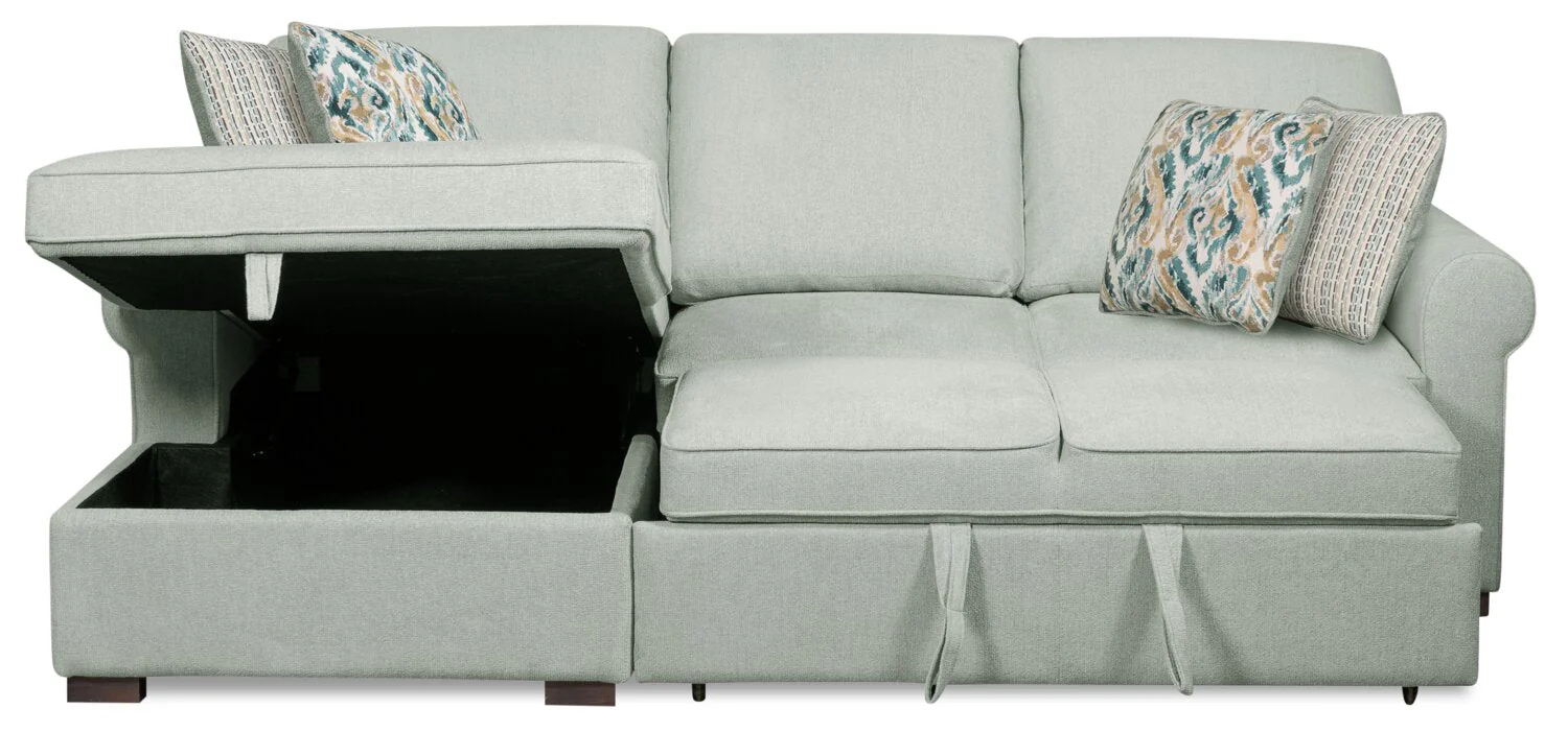 Valley 2-Piece Left-Facing Chenille Sleeper Sectional - Seafoam - Image 5