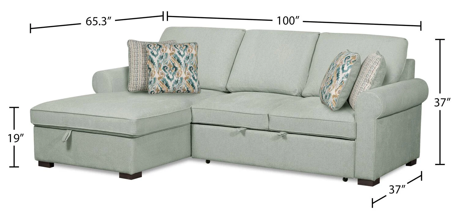 Valley 2-Piece Left-Facing Chenille Sleeper Sectional - Seafoam - Image 9
