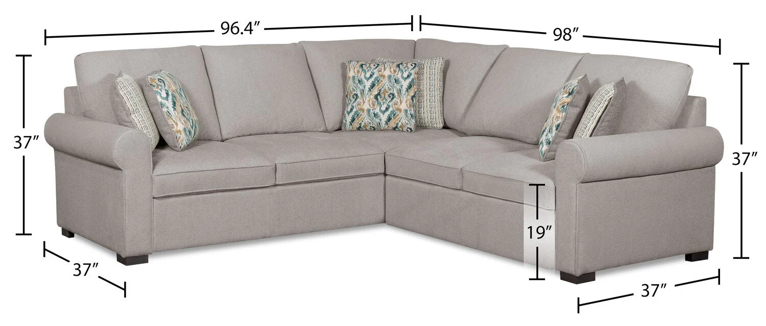 Valley 2-Piece Right-Facing Chenille Sectional - Grey - Image 7