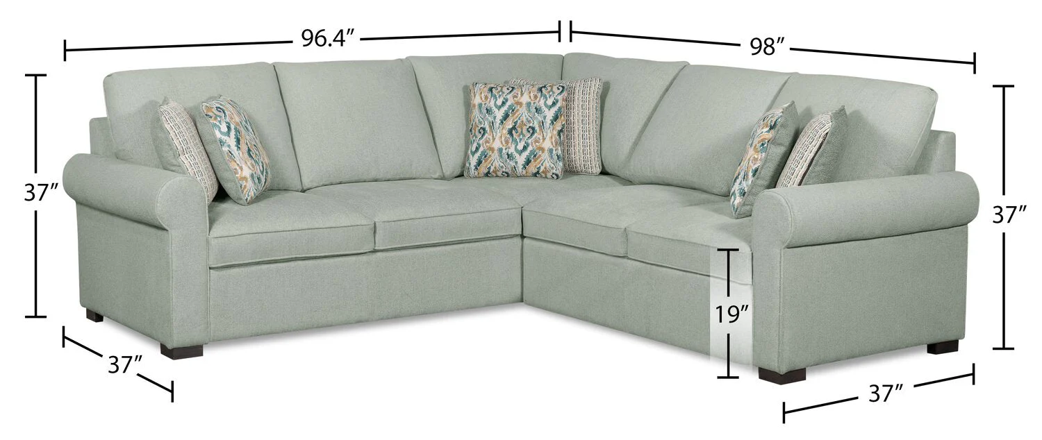Valley 2-Piece Right-Facing Chenille Sectional - Seafoam - Image 7