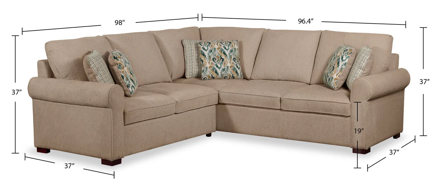 Valley 2-Piece Right-Facing Chenille Sectional - Taupe - Image 6