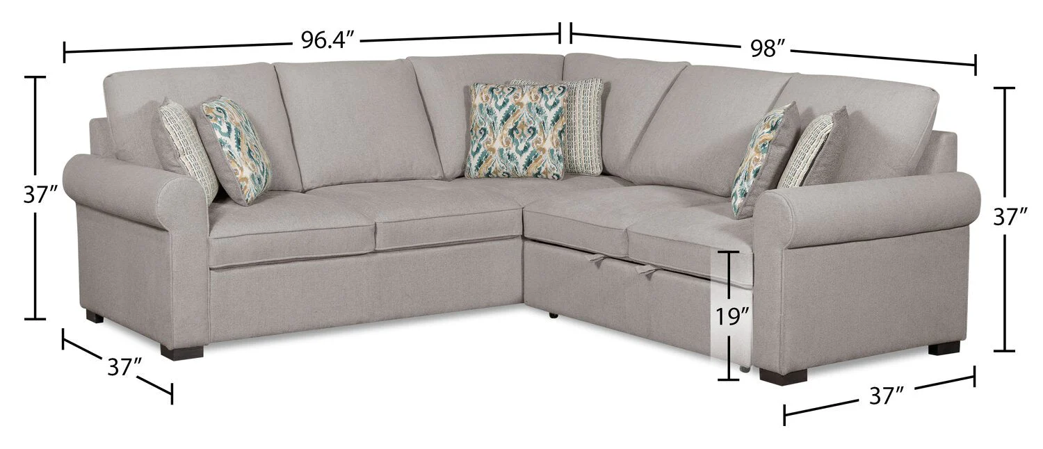 Valley 2-Piece Right-Facing Chenille Sectional with Sleeper Sofa - Grey - Image 11