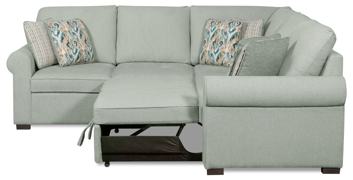 Valley 2-Piece Right-Facing Chenille Sectional with Sleeper Sofa - Seafoam - Image 4