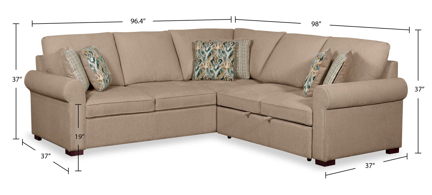 Valley 2-Piece Right-Facing Chenille Sectional with Sleeper Sofa - Taupe - Image 8