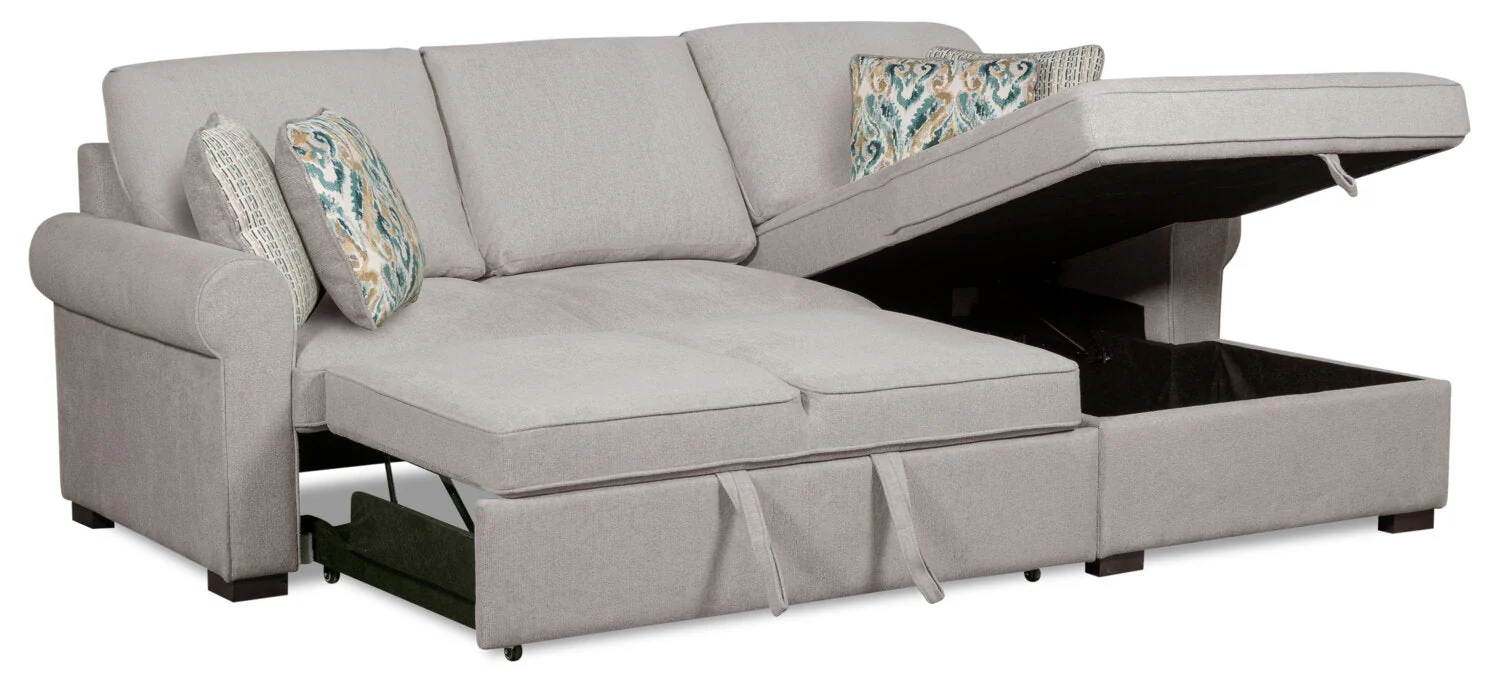 Valley 2-Piece Right-Facing Chenille Sleeper Sectional - Grey - Image 2
