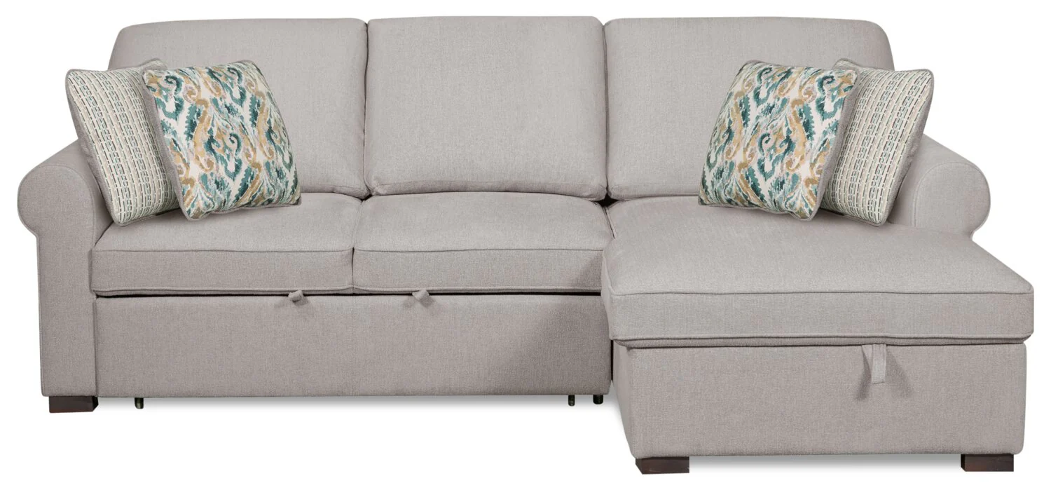 Valley 2-Piece Right-Facing Chenille Sleeper Sectional - Grey - Image 3