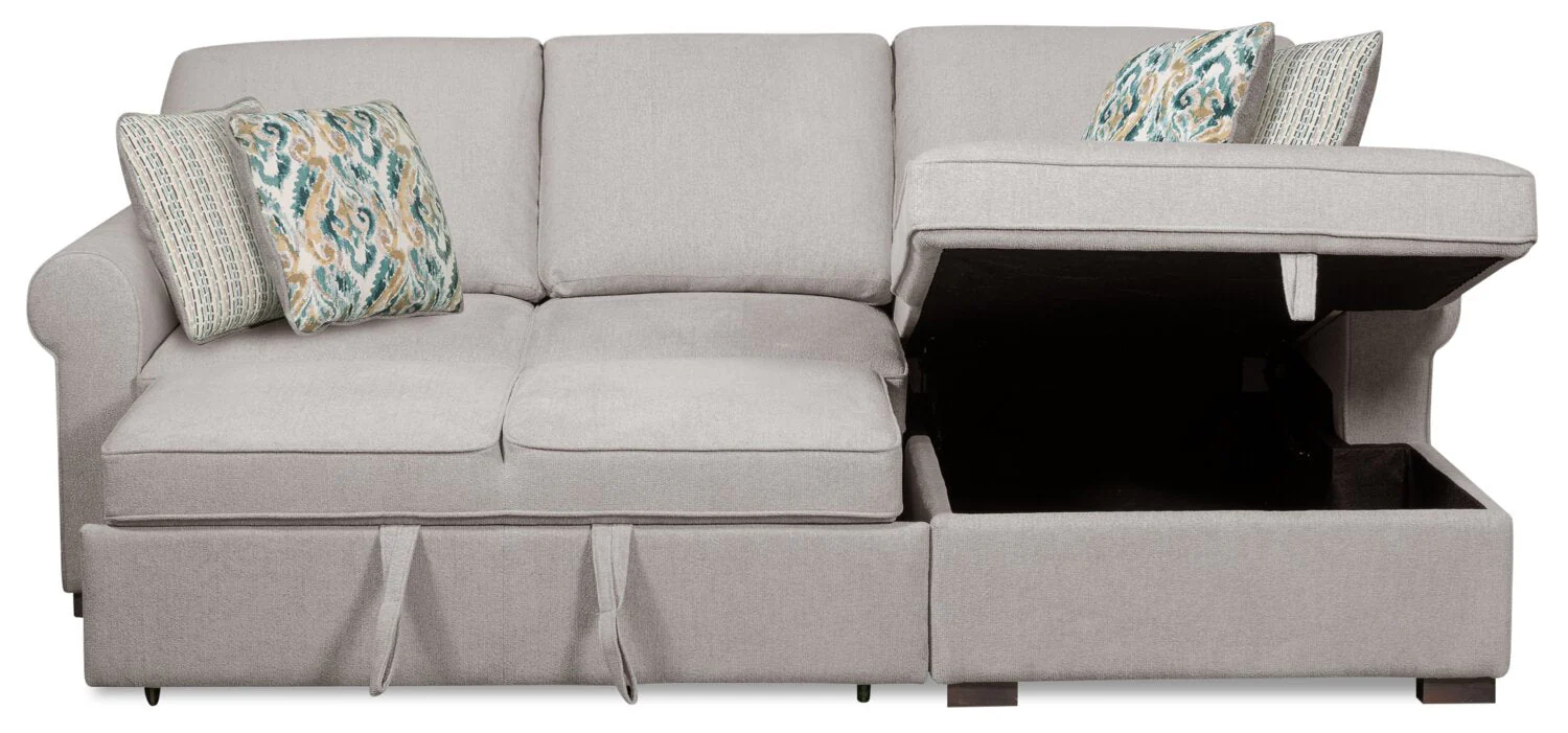 Valley 2-Piece Right-Facing Chenille Sleeper Sectional - Grey - Image 4