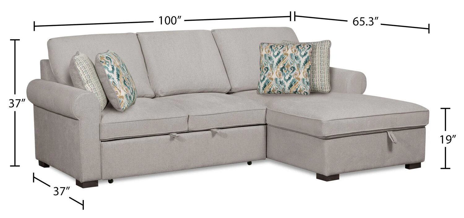 Valley 2-Piece Right-Facing Chenille Sleeper Sectional - Grey - Image 8