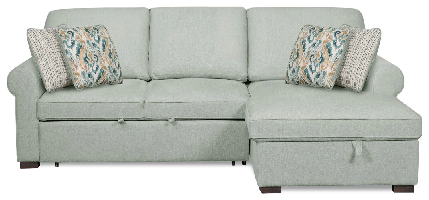 Valley 2-Piece Right-Facing Chenille Sleeper Sectional - Seafoam - Image 3
