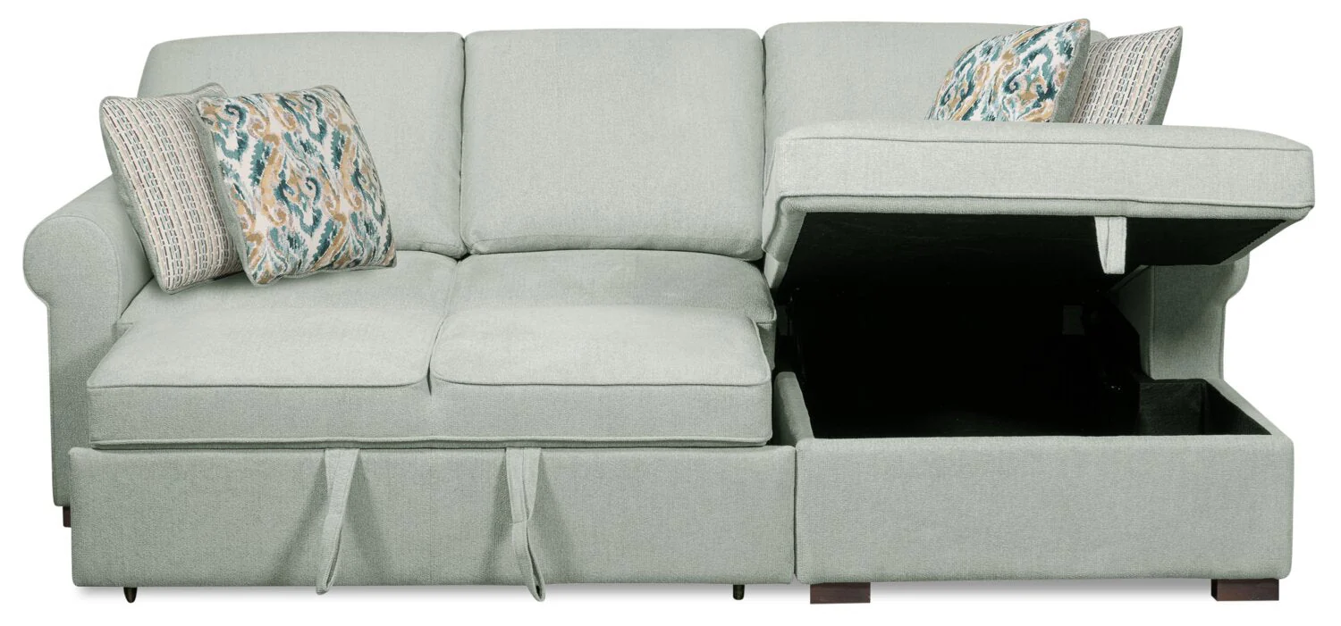 Valley 2-Piece Right-Facing Chenille Sleeper Sectional - Seafoam - Image 4