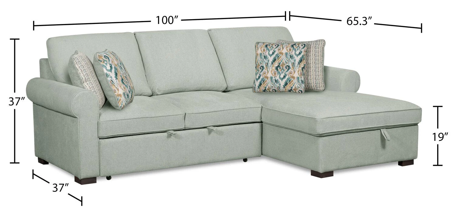 Valley 2-Piece Right-Facing Chenille Sleeper Sectional - Seafoam - Image 8