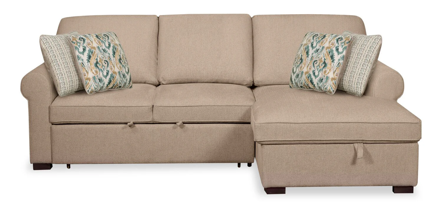Valley 2-Piece Right-Facing Chenille Sleeper Sectional - Taupe - Image 3