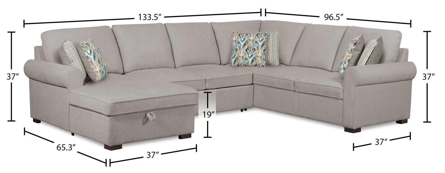 Valley 3-Piece Chenille Left-Facing Sleeper Sectional - Grey - Image 10