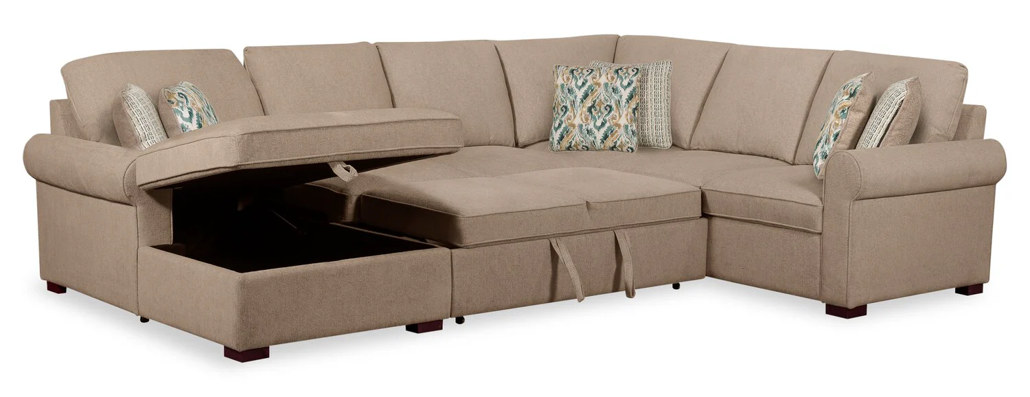 Valley 3-Piece Chenille Left-Facing Sleeper Sectional - Taupe - Image 2
