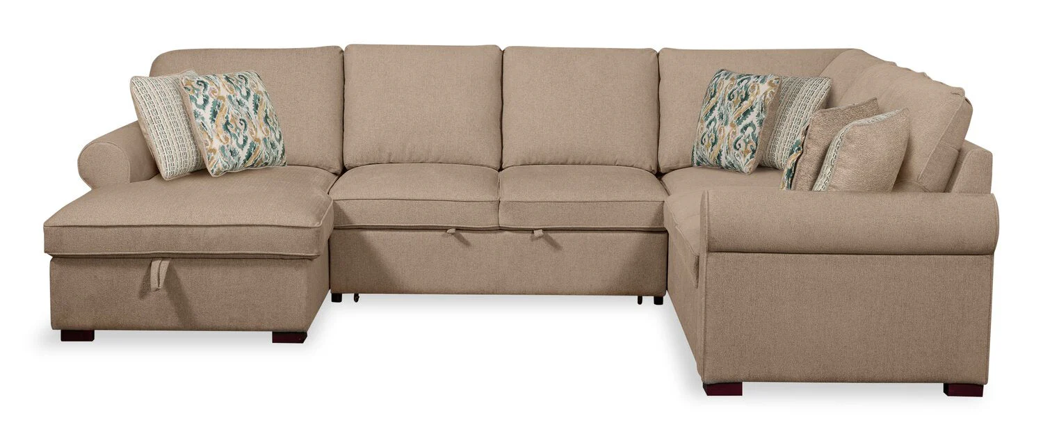 Valley 3-Piece Chenille Left-Facing Sleeper Sectional - Taupe - Image 3