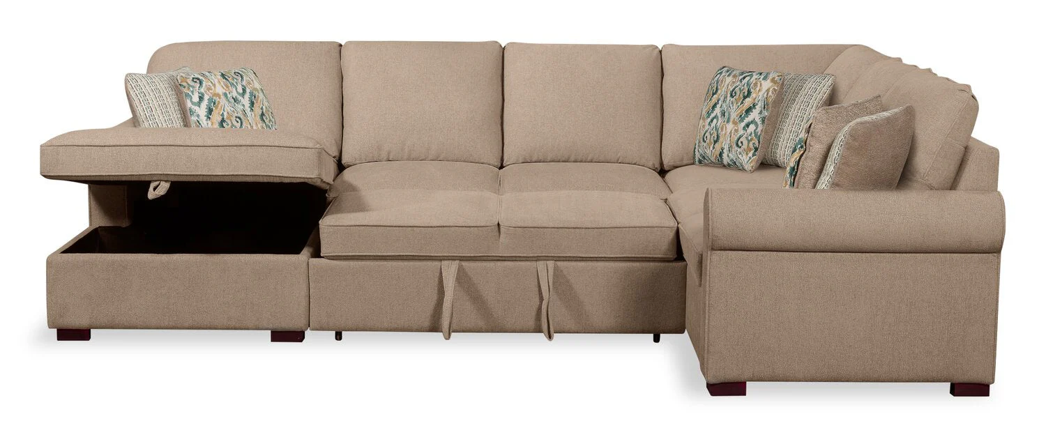 Valley 3-Piece Chenille Left-Facing Sleeper Sectional - Taupe - Image 4