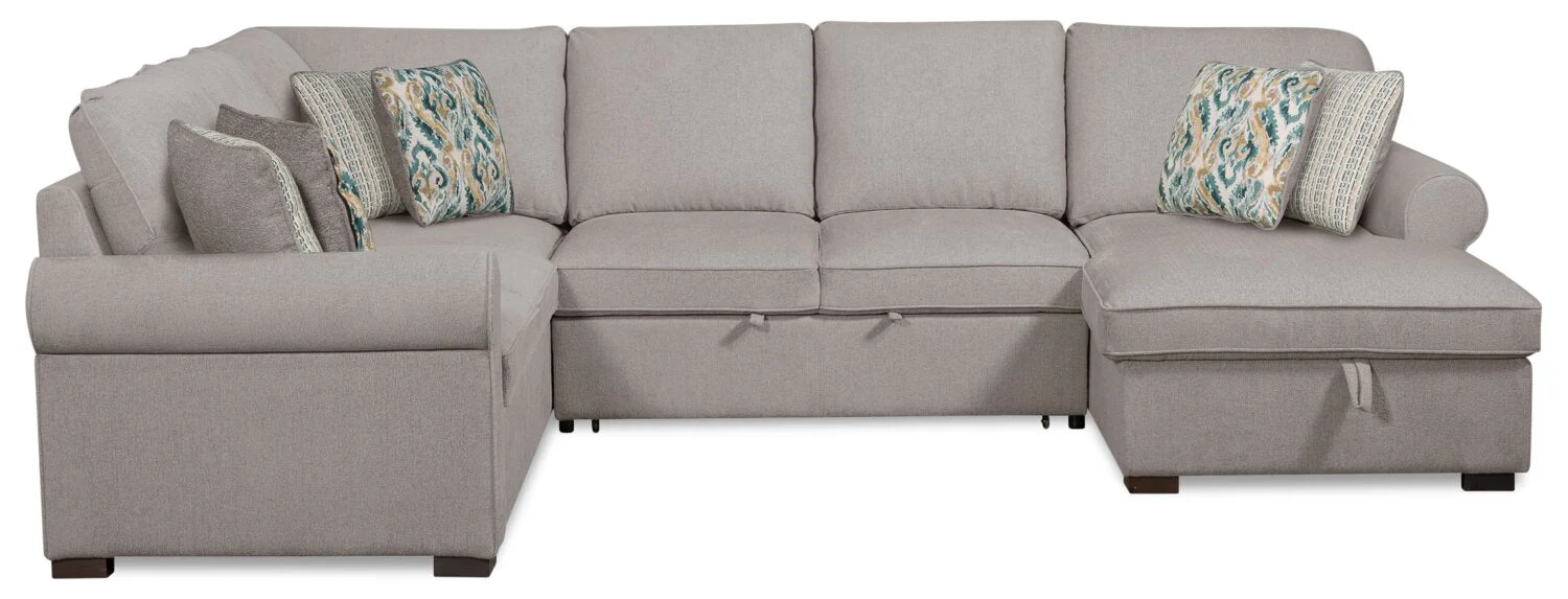 Valley 3-Piece Chenille Right-Facing Sleeper Sectional - Grey - Image 2