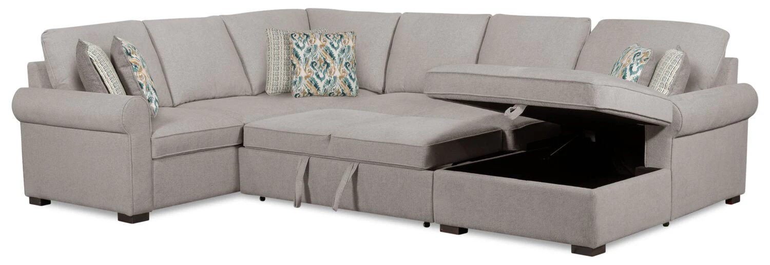 Valley 3-Piece Chenille Right-Facing Sleeper Sectional - Grey - Image 3