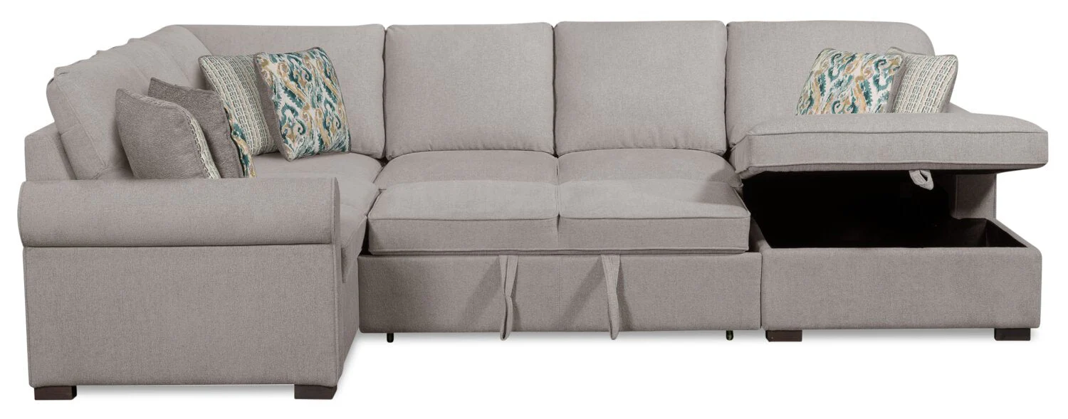Valley 3-Piece Chenille Right-Facing Sleeper Sectional - Grey - Image 4